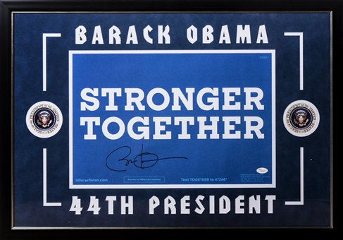 Barack Obama Autographed "Stronger Together" Framed 30x21 Campaign Sign (JSA)